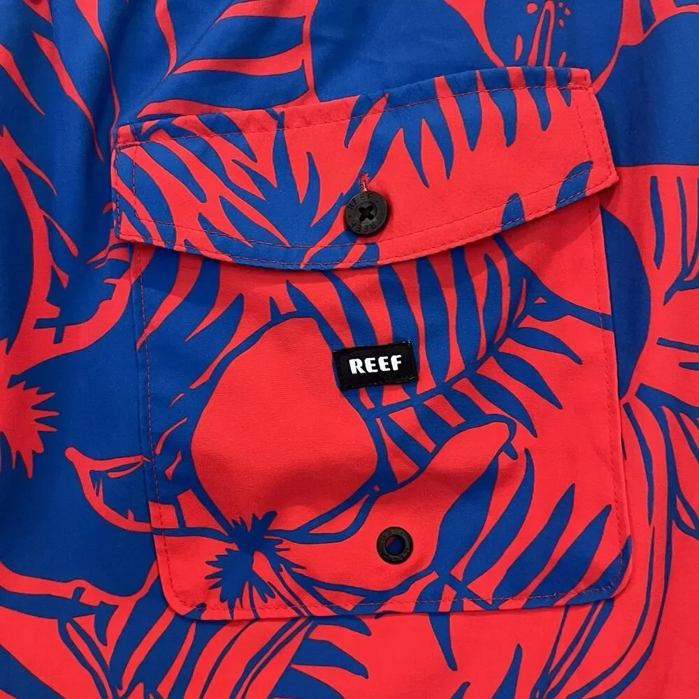 Reef Board Shorts Red Blue Tropical Floral Drawstring Pockets Stretch Mens XL